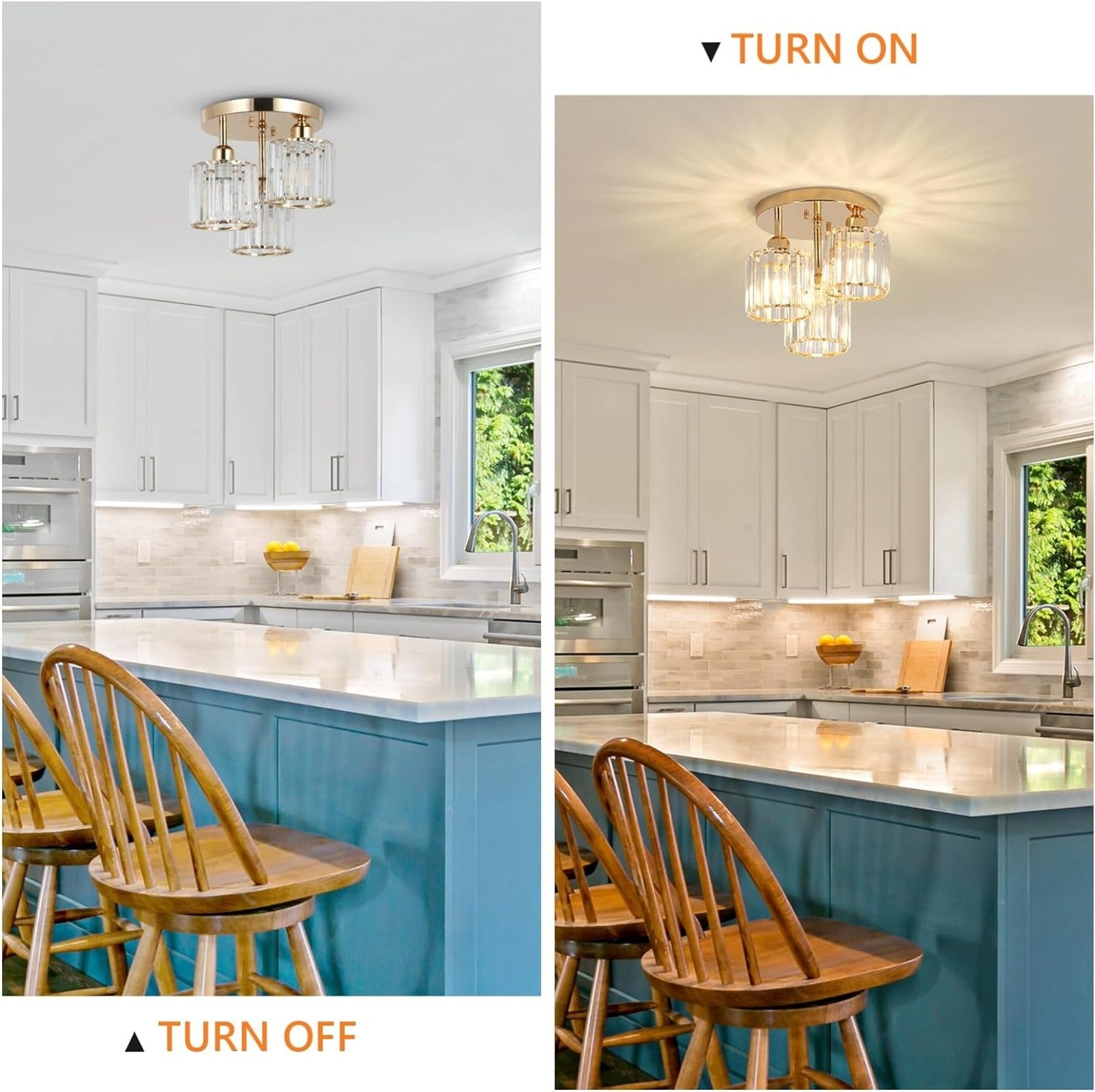Modern 3-Light Crystal Semi-Flush Ceiling Light