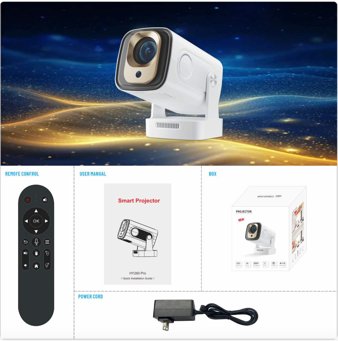 WiFi 6 Auto Focus Full HD Home Projector