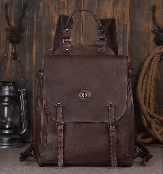 Large Capacity Leather Travel Backpack