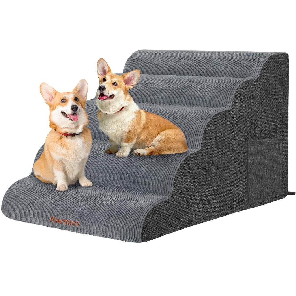 Dog Stairs for Small Dogs - Pawtners 5-Step Pet Ramp with Foam