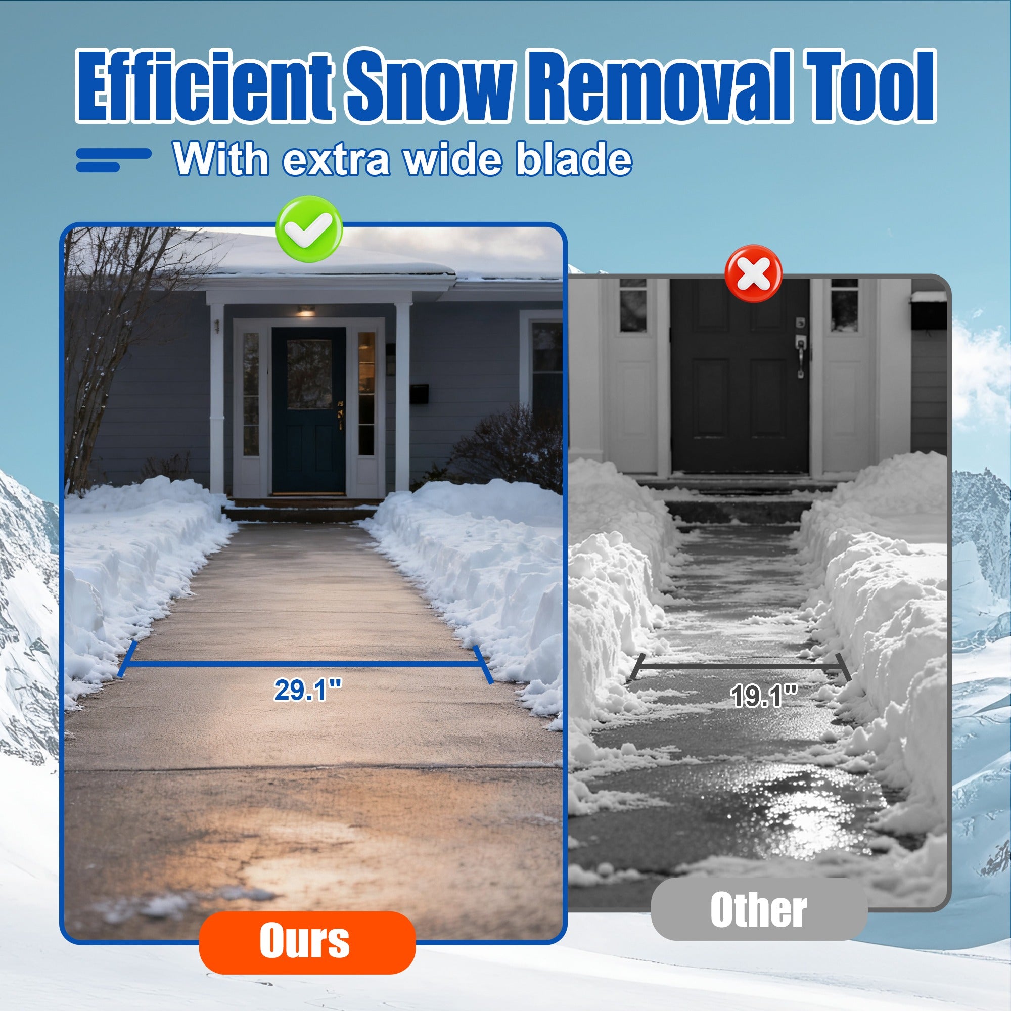 30-Inch Wheeled Snow Pusher with Adjustable Handle