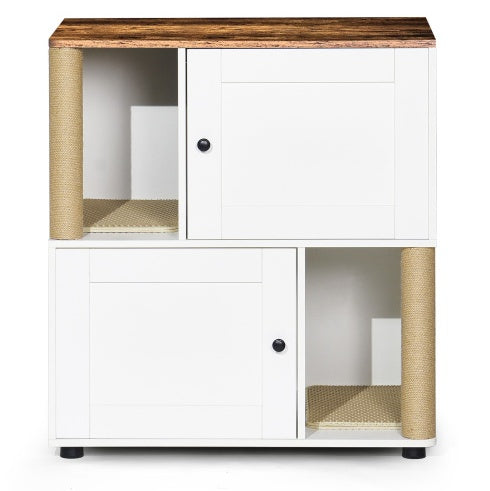 Double-Layer Litter Box Cabinet for Two Cats