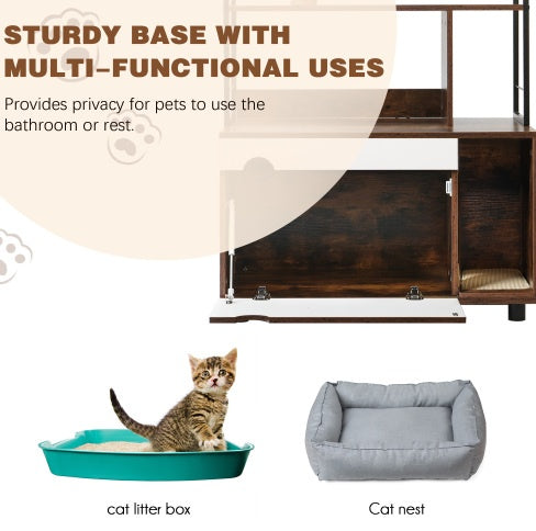 Cat Litter Box Cabinet with Scratching Post