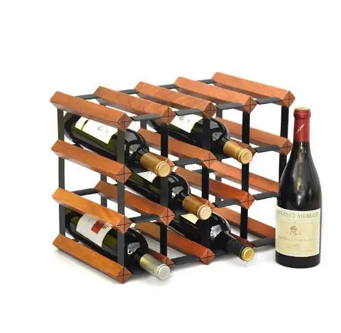 Modular Square Wine Rack, Pine Wood and Metal Frame