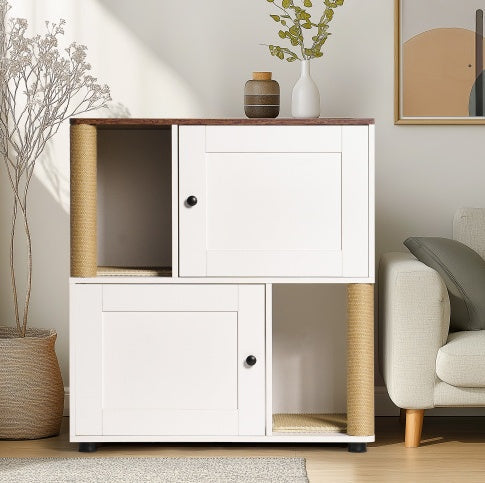 Double-Layer Litter Box Cabinet for Two Cats