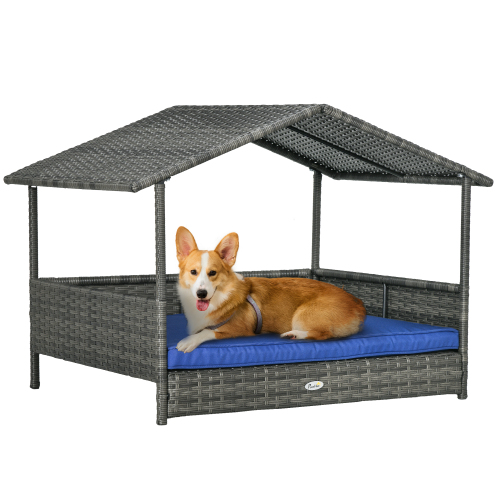 Outdoor Wicker Dog House with Canopy