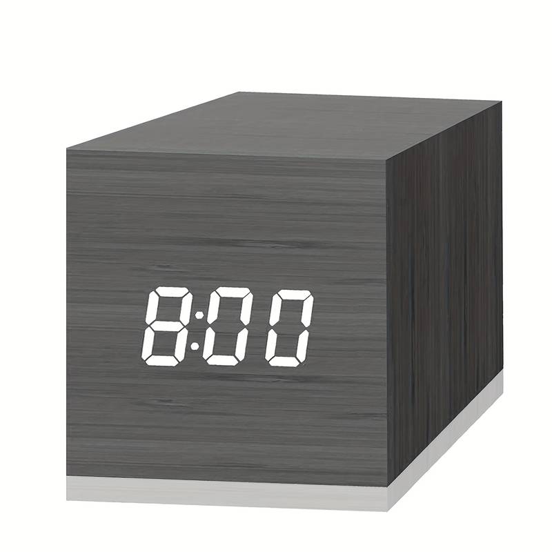 Digital Alarm Clock with Wooden LED Time Display