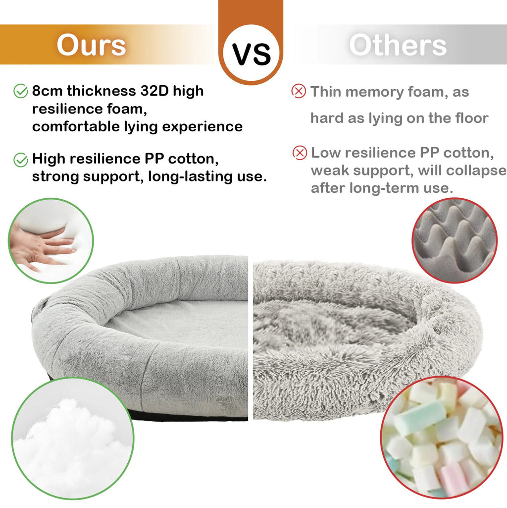 Large Human-Size Dog Bed, Light Gray