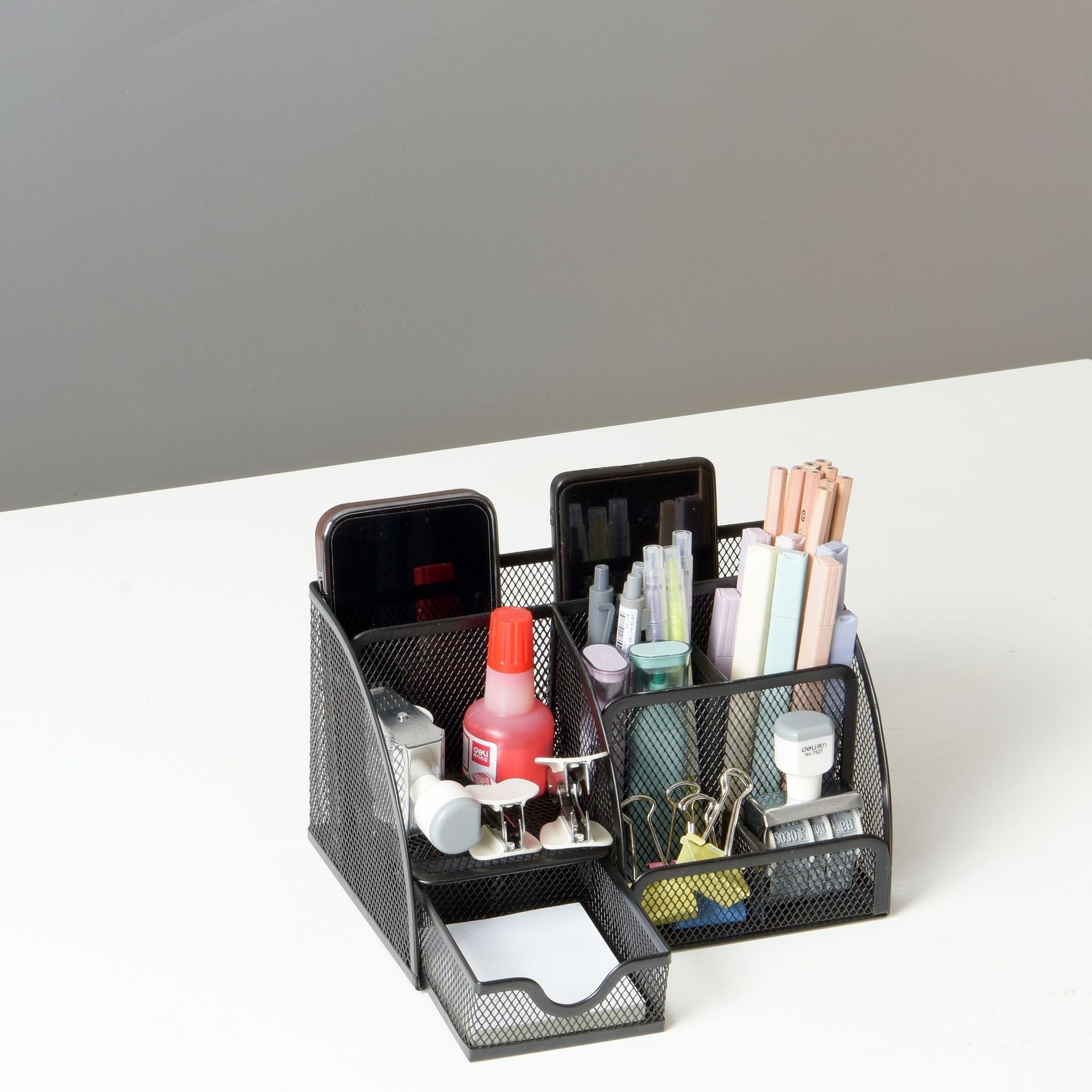 Multifunctional Desktop Organizer with Metal Pen Holder