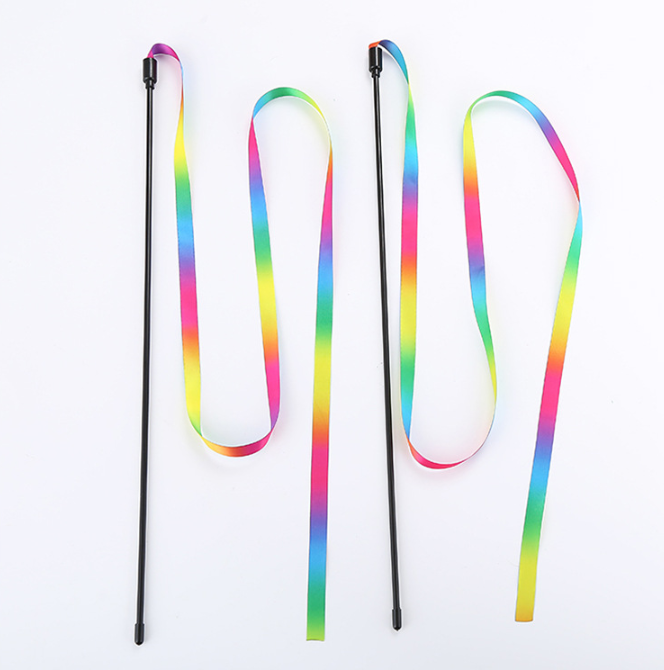 Rainbow Ribbon Cat Teaser Wand for Interactive Play