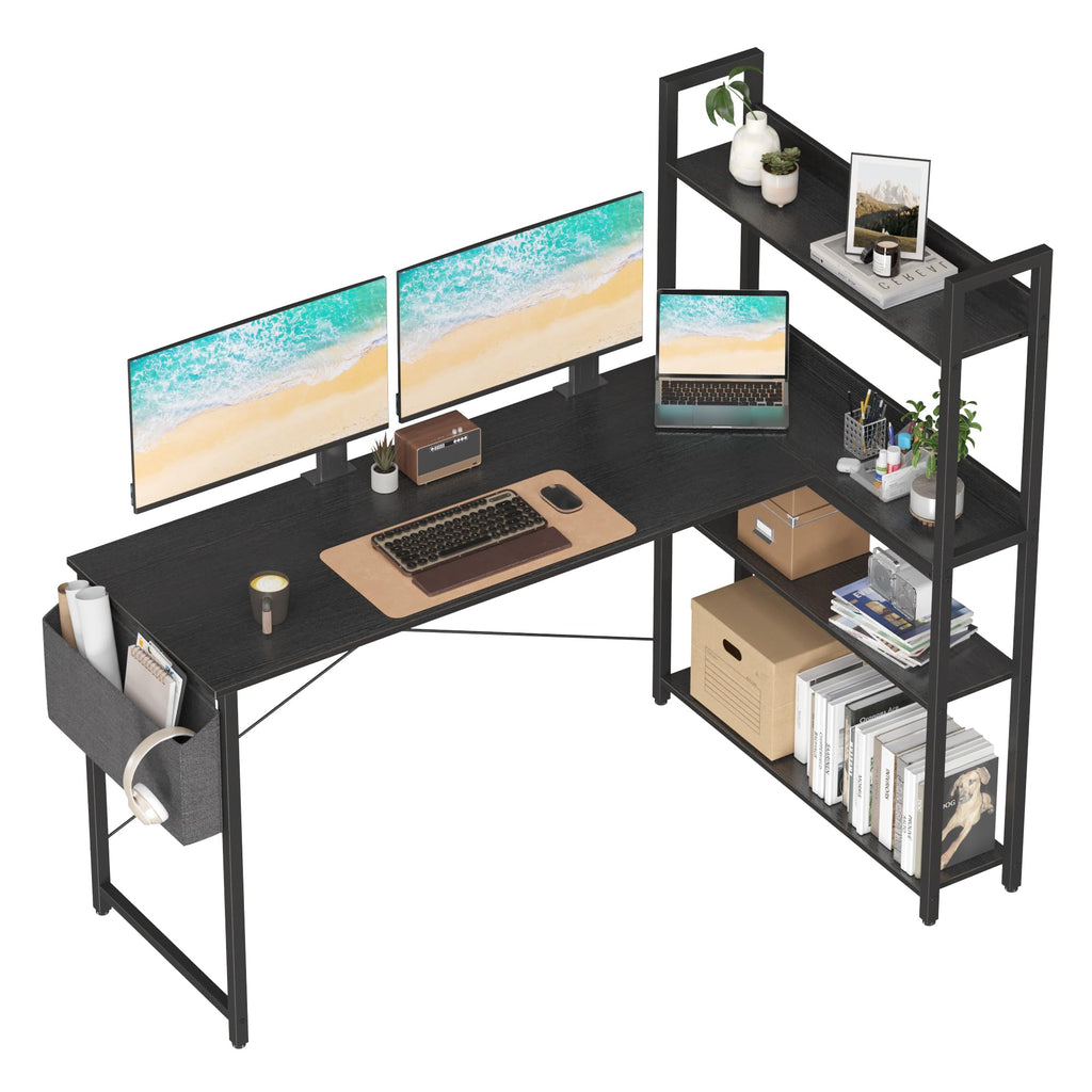 55-Inch L-Shaped Computer Desk with Storage Shelves