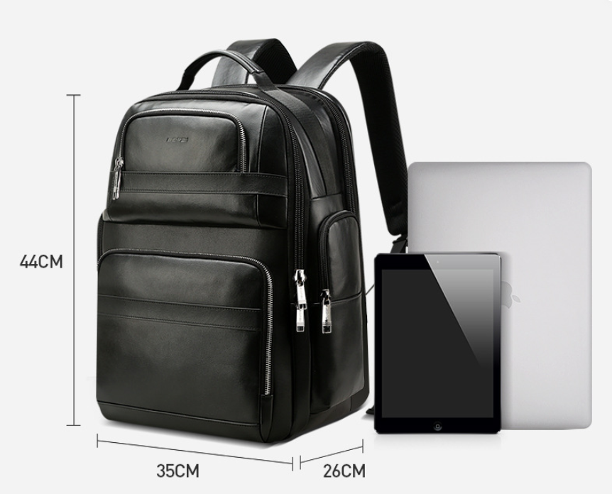 Genuine Leather Business Backpack with USB Port