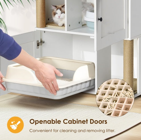 Double-Layer Litter Box Cabinet for Two Cats