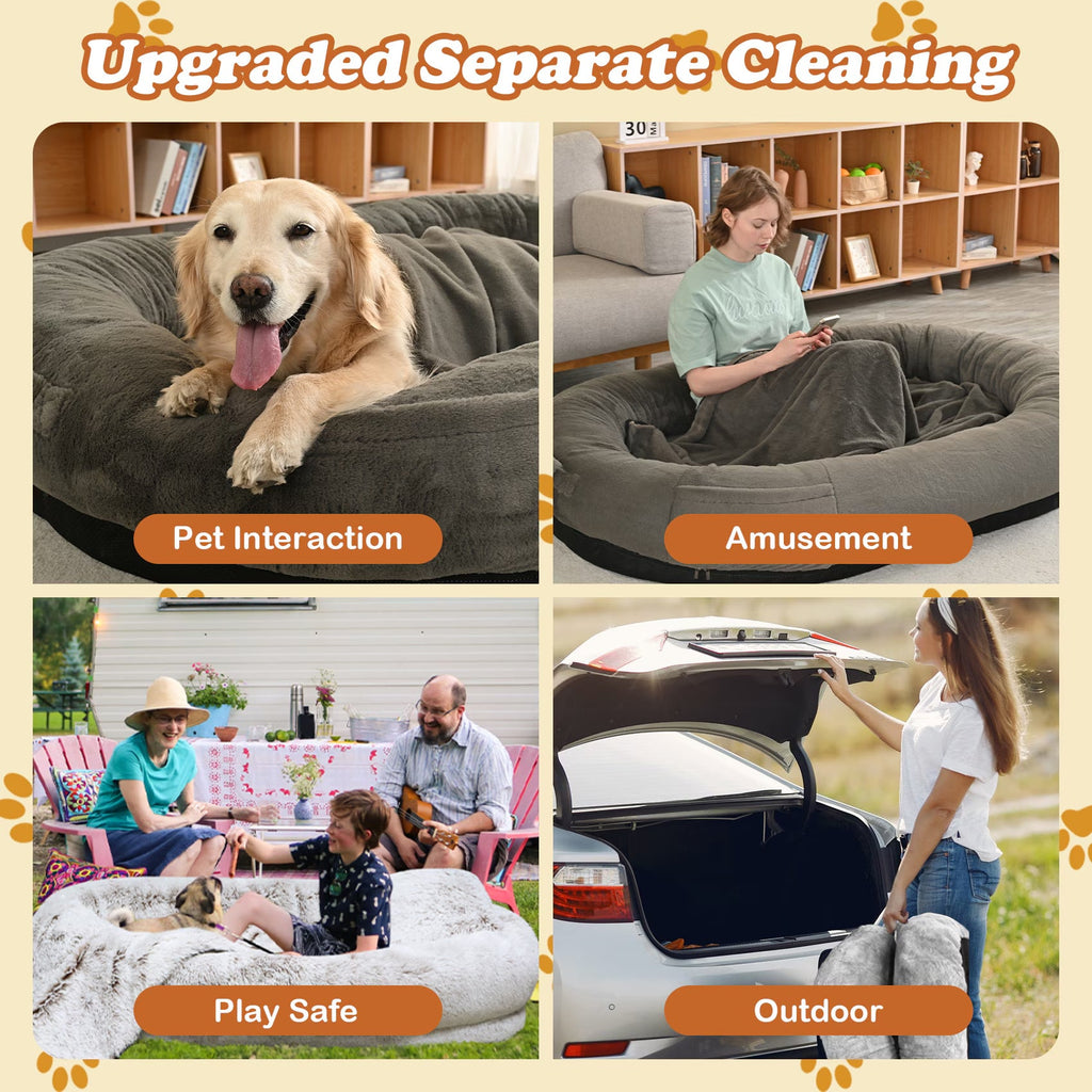 Large Human-Size Dog Bed, Light Gray