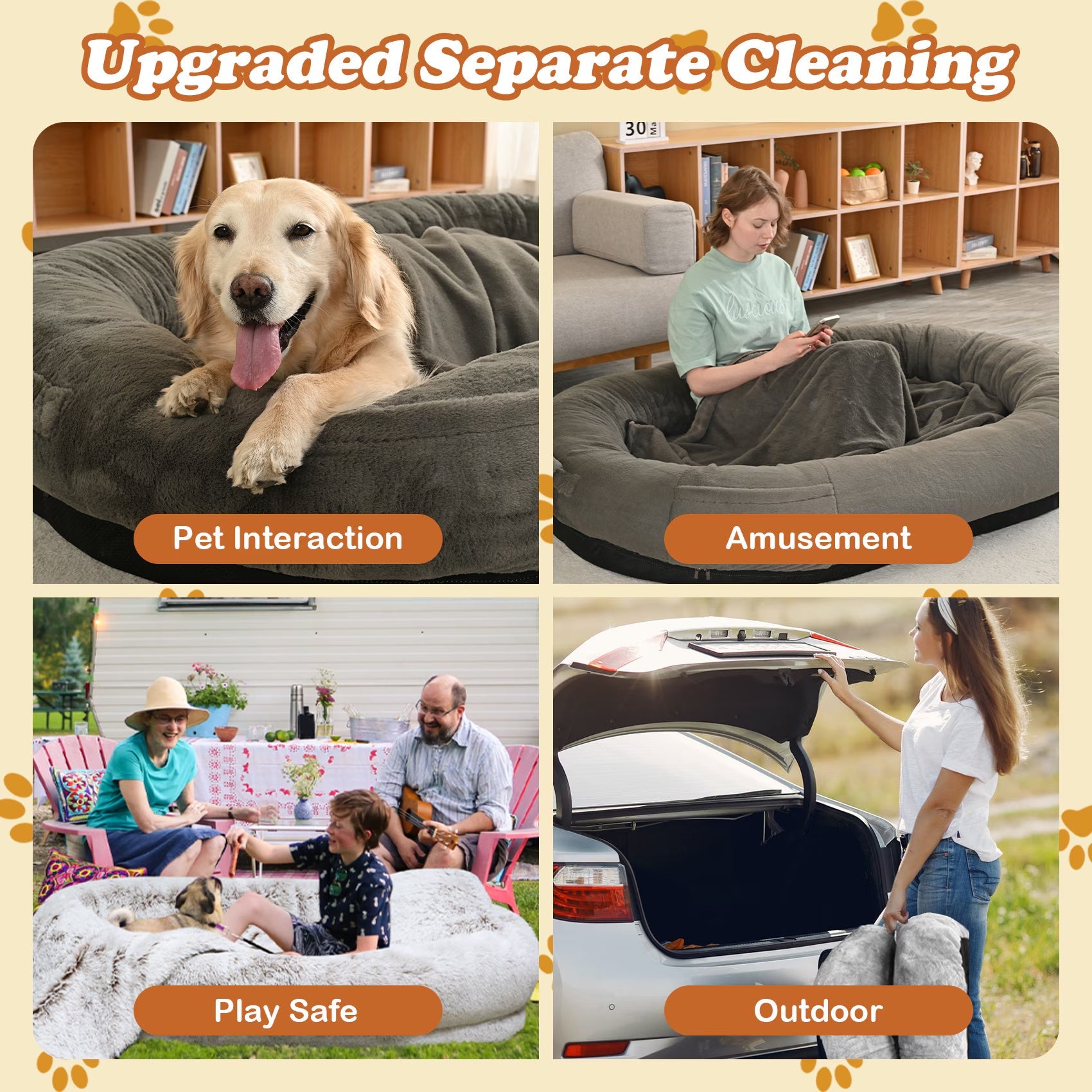 Large Human-Size Dog Bed, Light Gray