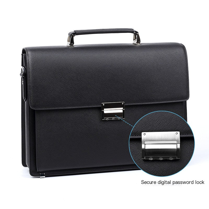 Leather Briefcase with Combination Lock, Large Capacity