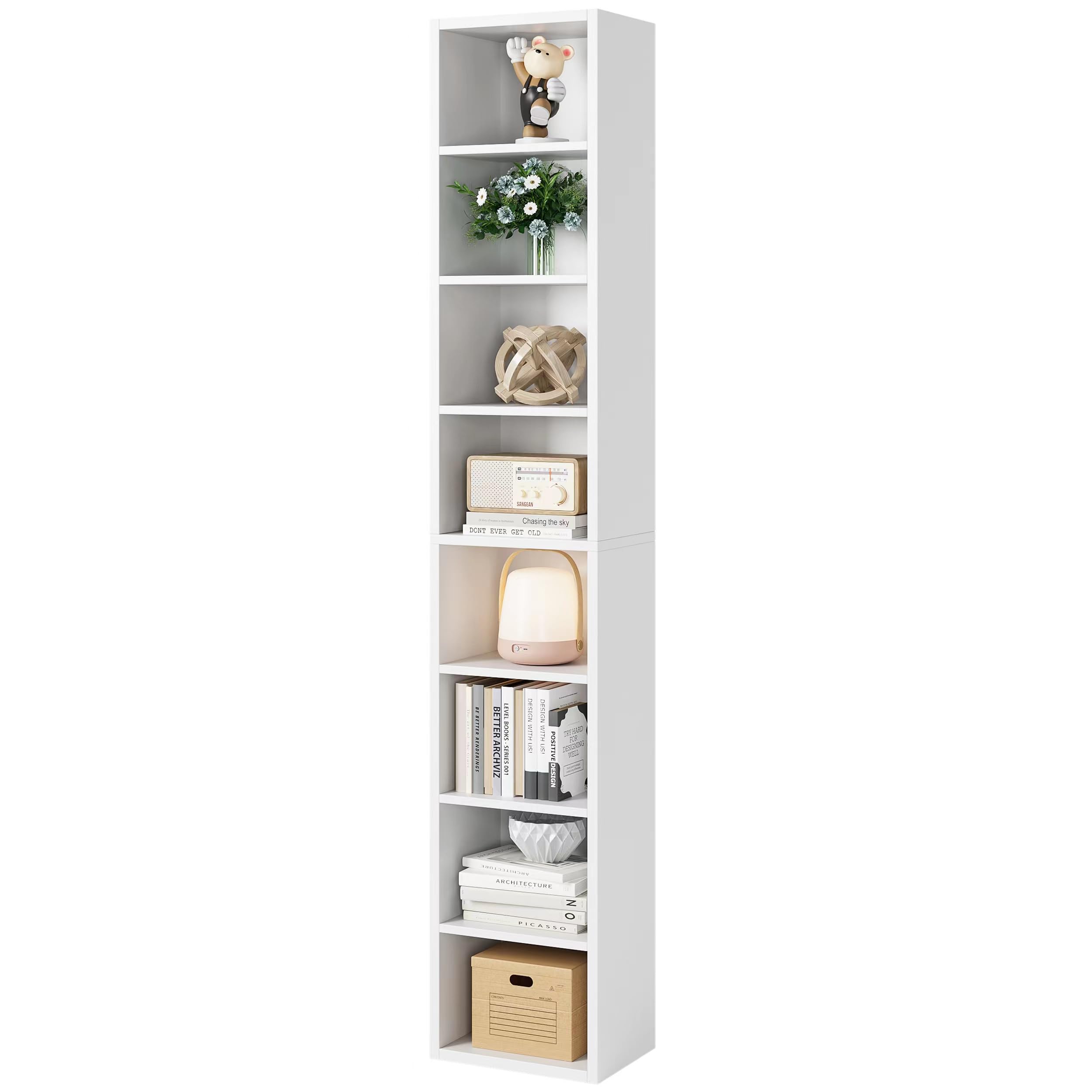 71-Inch 8-Tier Narrow Bookshelf, White