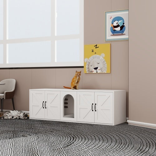 Modern Double-Room Litter Box Cabinet, White