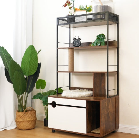 Cat Litter Box Cabinet with Scratching Post
