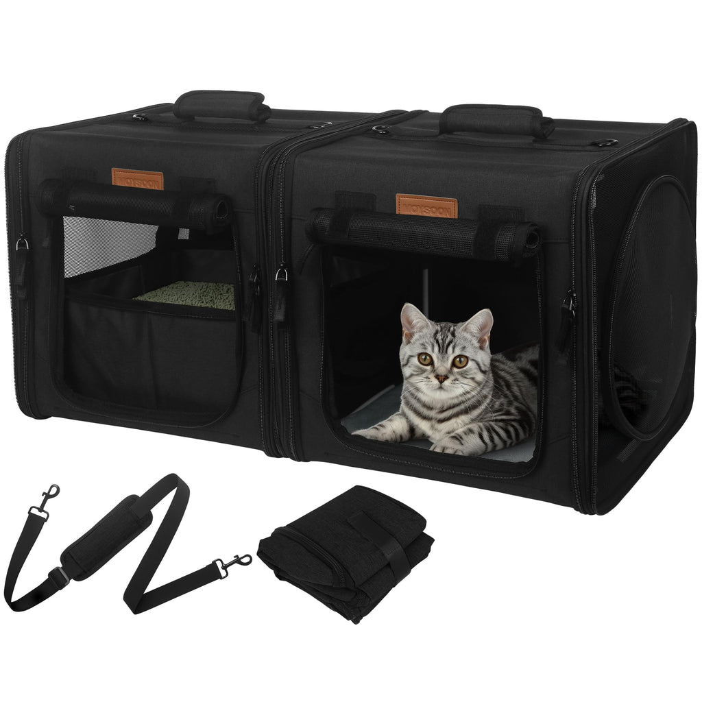 Twin-Compartment Cat Travel Carrier with Litter Box