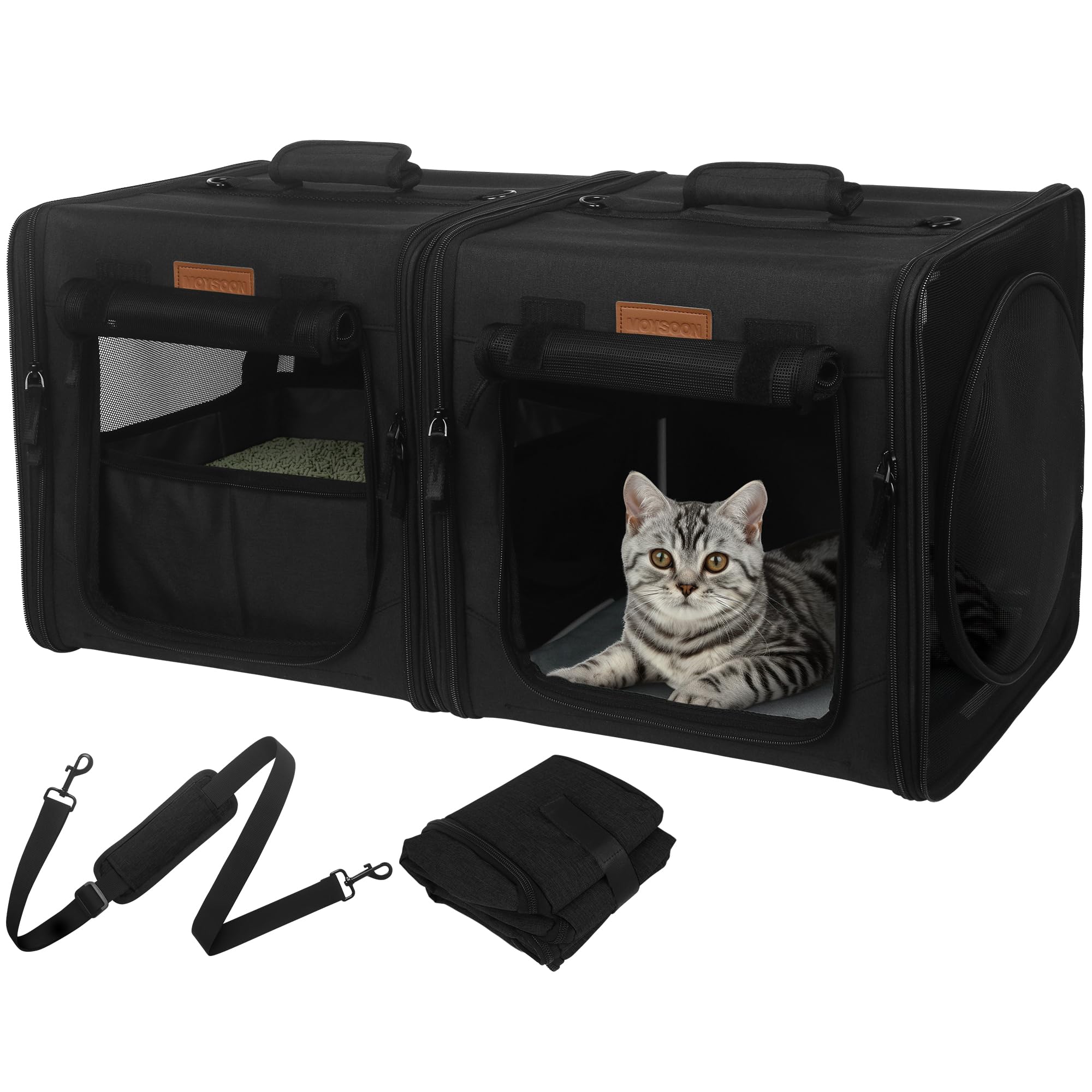 Twin-Compartment Cat Travel Carrier with Litter Box