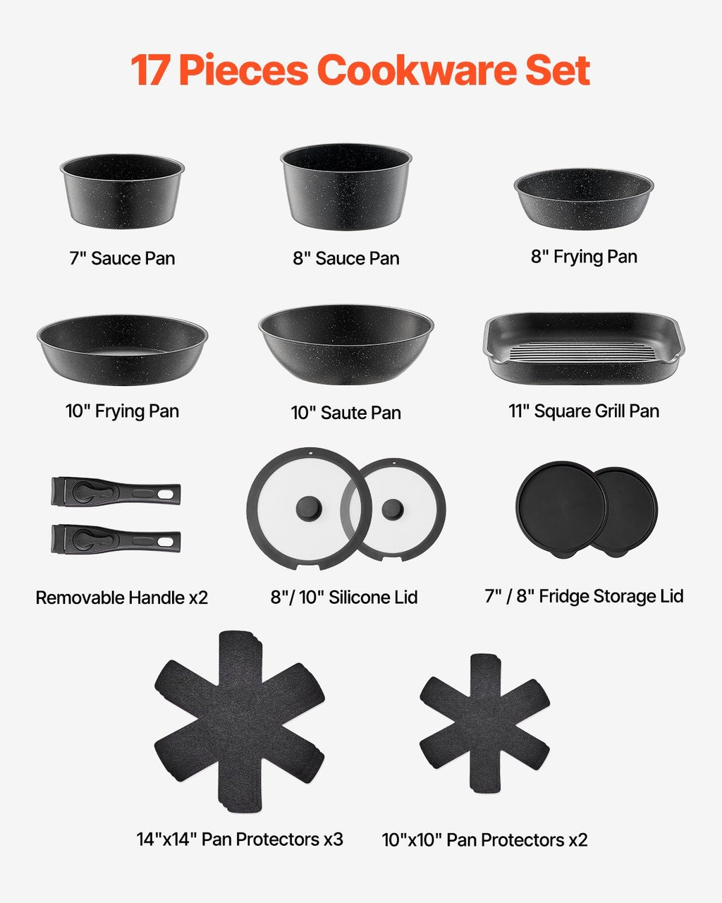17-Piece Granite Nonstick Cookware Set