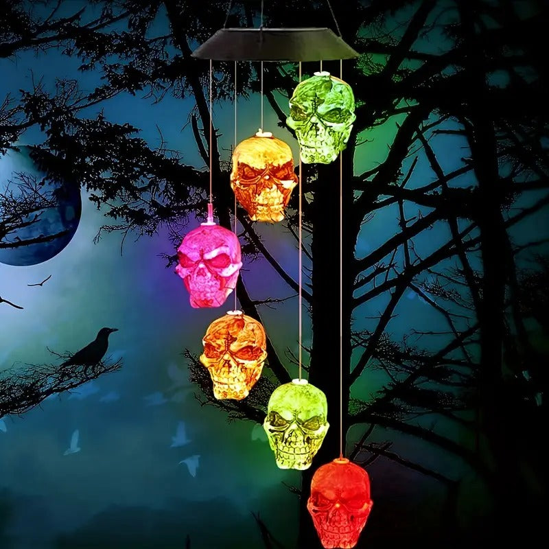 LED Solar Skull Wind Chime Lantern for Outdoor Decor