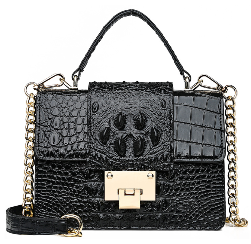 Crocodile-Embossed Shoulder Bag for Women