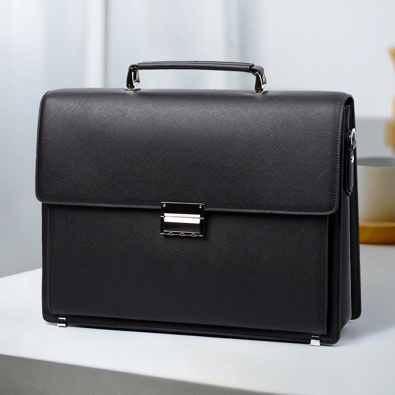 Leather Briefcase with Combination Lock, Large Capacity