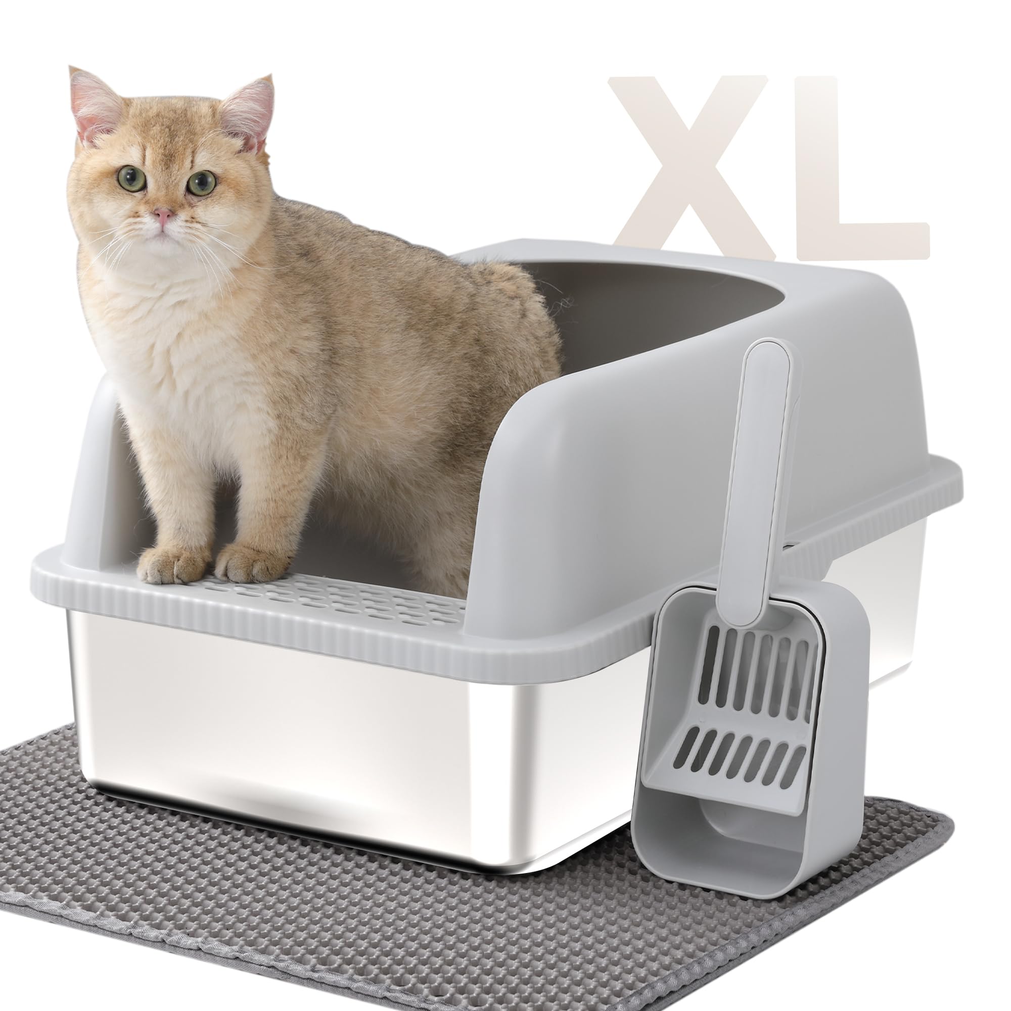 Stainless Steel Litter Box with Lid &amp; Scooper
