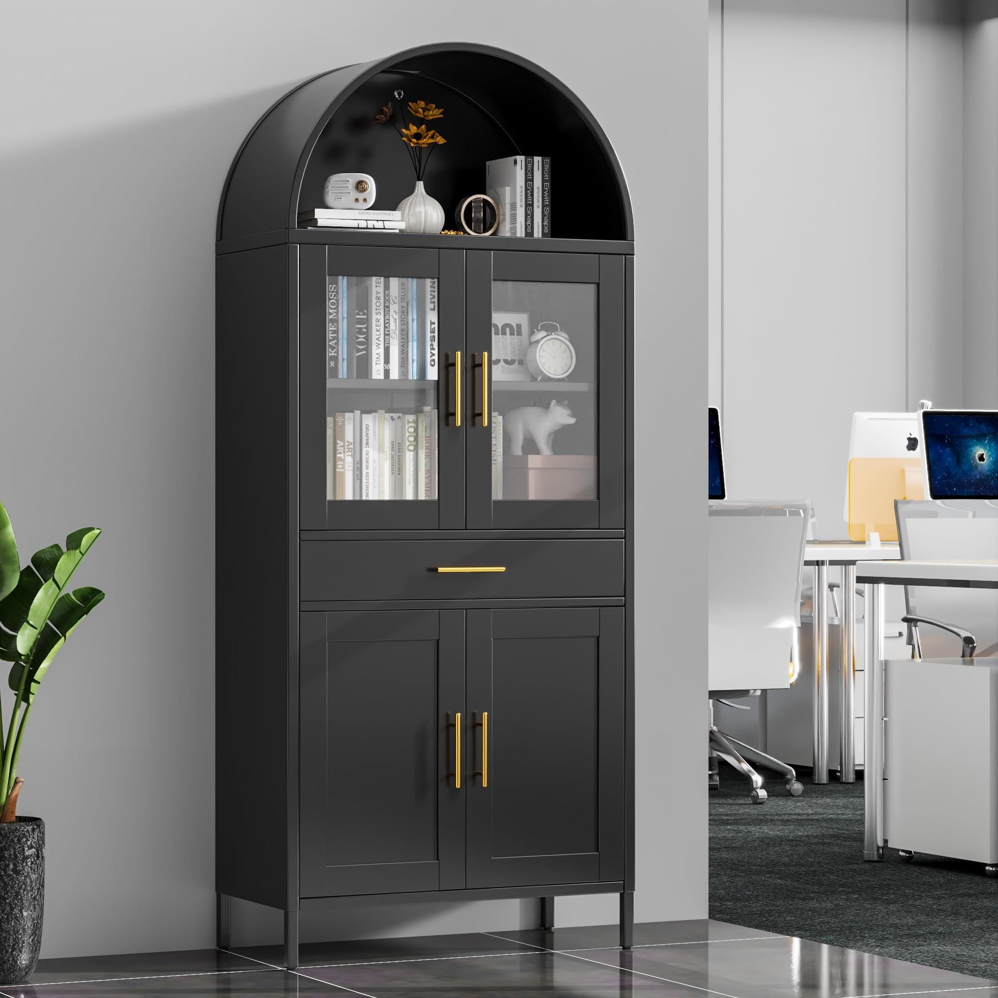73in Arched Metal Display Cabinet