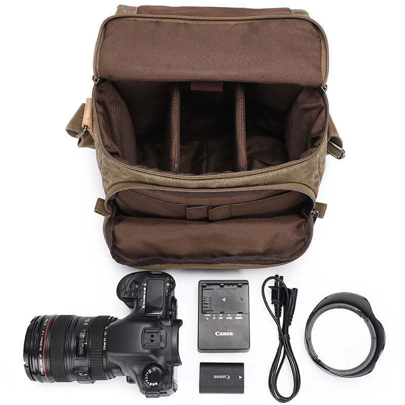 Water-Resistant Canvas Camera Bag for DSLR Crossbody
