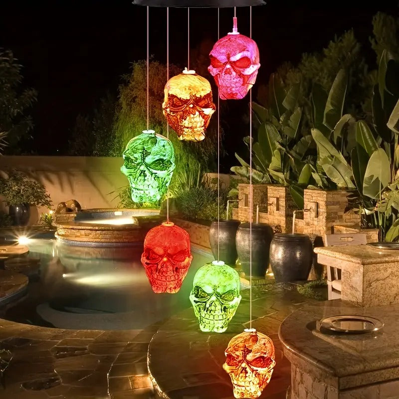 LED Solar Skull Wind Chime Lantern for Outdoor Decor