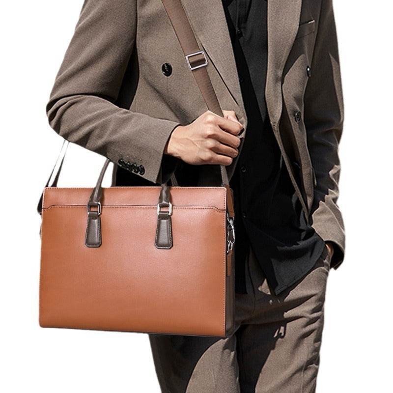 Leather Anti-Theft Briefcase with Combination Lock