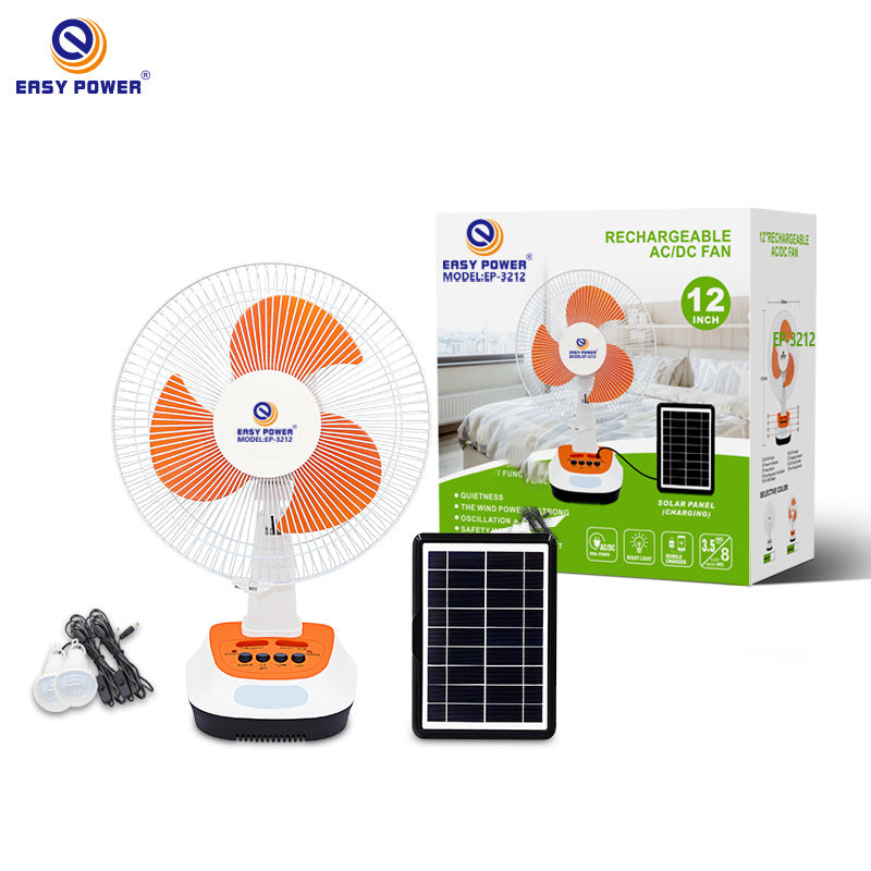 Portable 12-Inch Solar Rechargeable Camping Fan