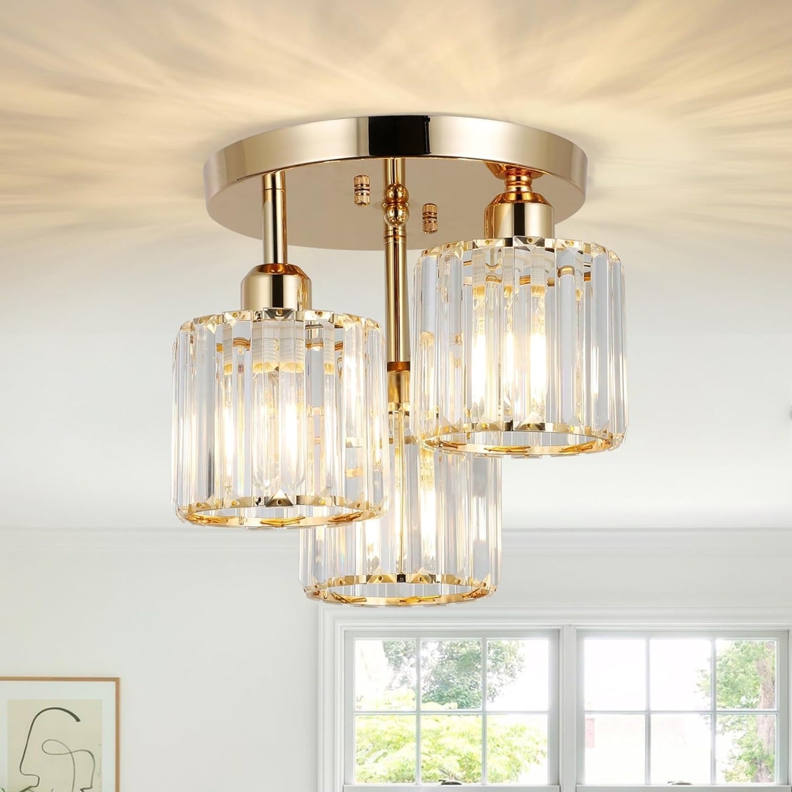 Modern 3-Light Crystal Semi-Flush Ceiling Light