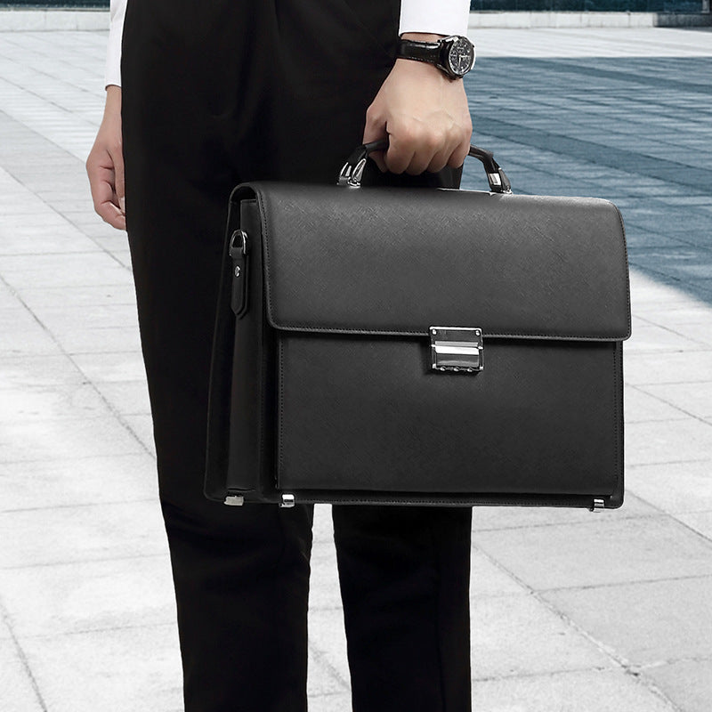 Leather Briefcase with Combination Lock, Large Capacity