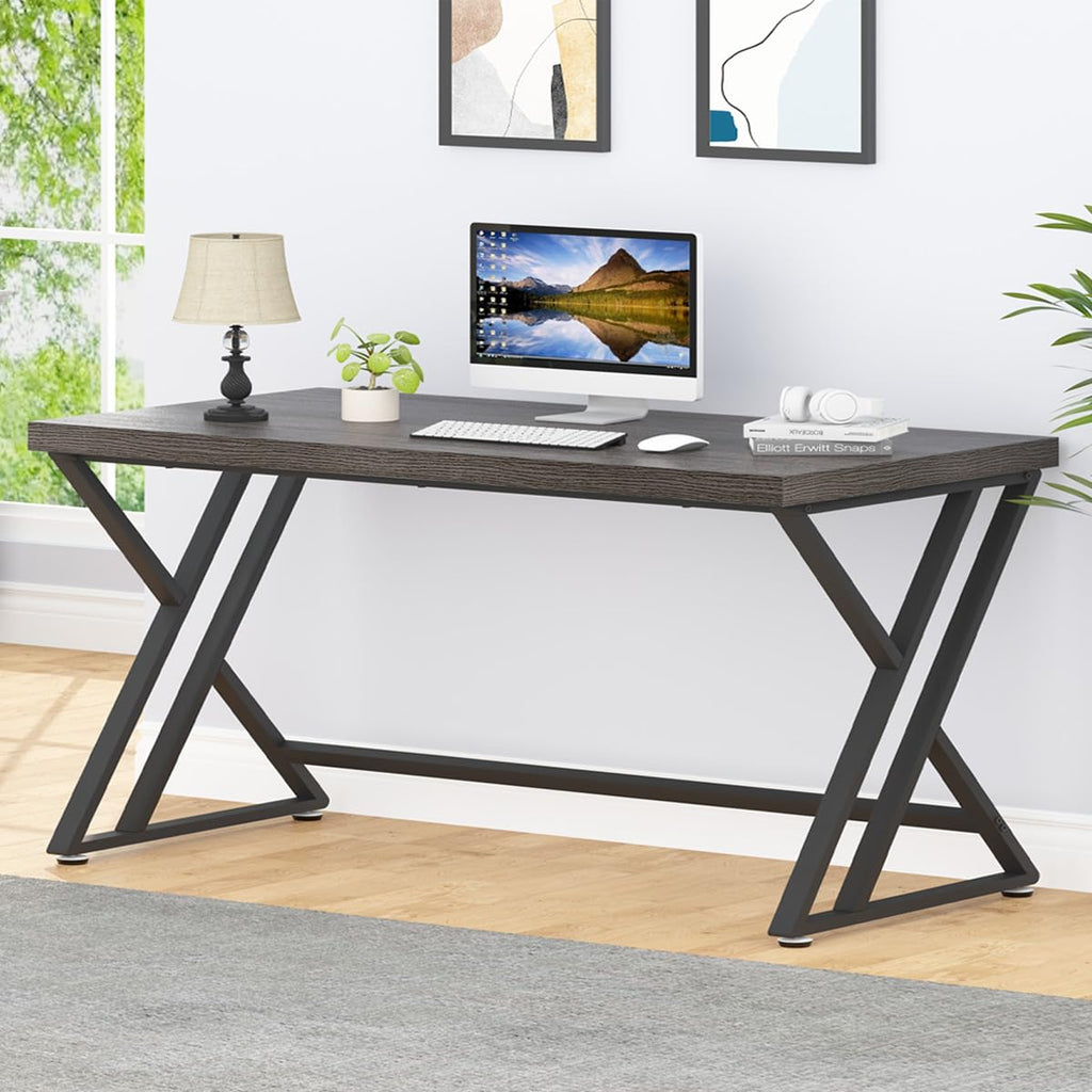 60-Inch Industrial Computer Desk with Metal Frame