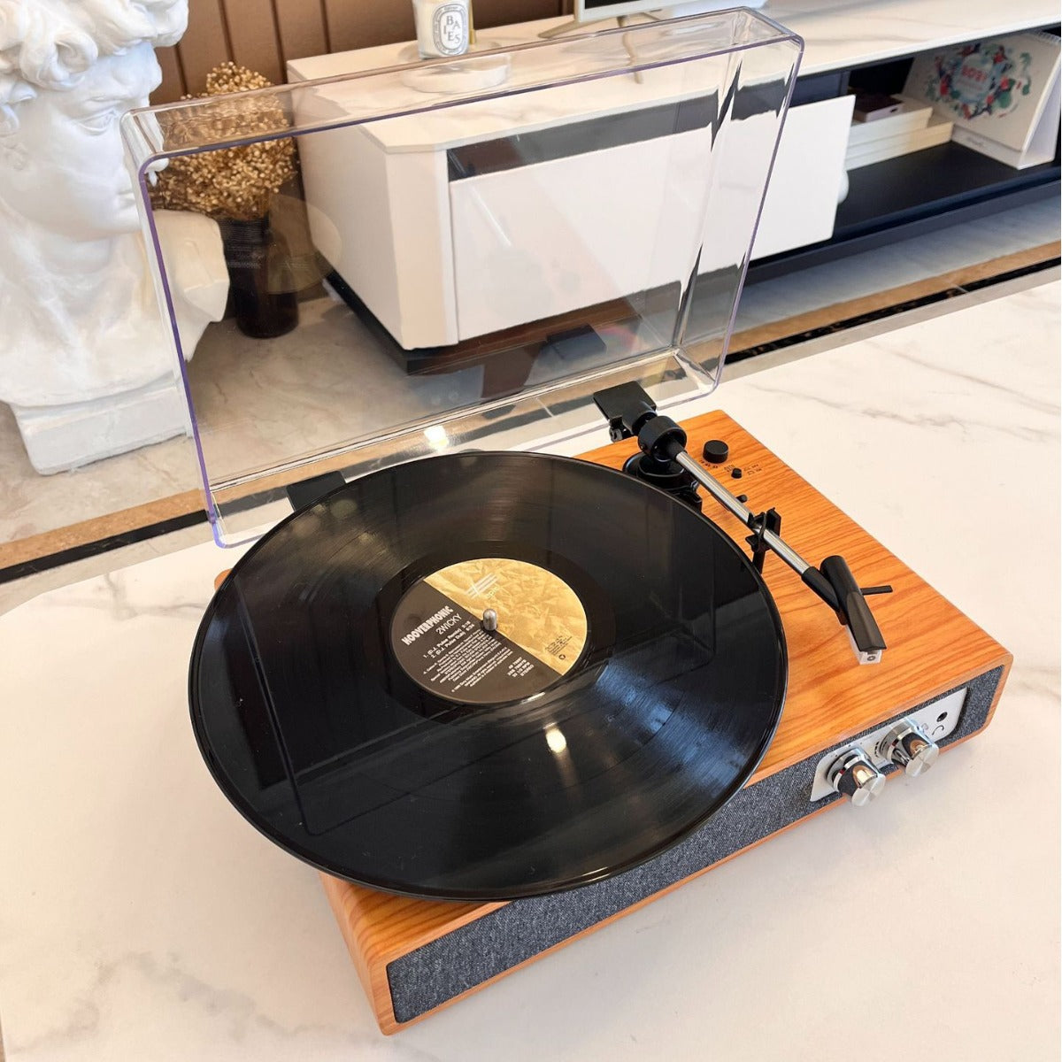 Wood-Finish Retro Bluetooth Turntable