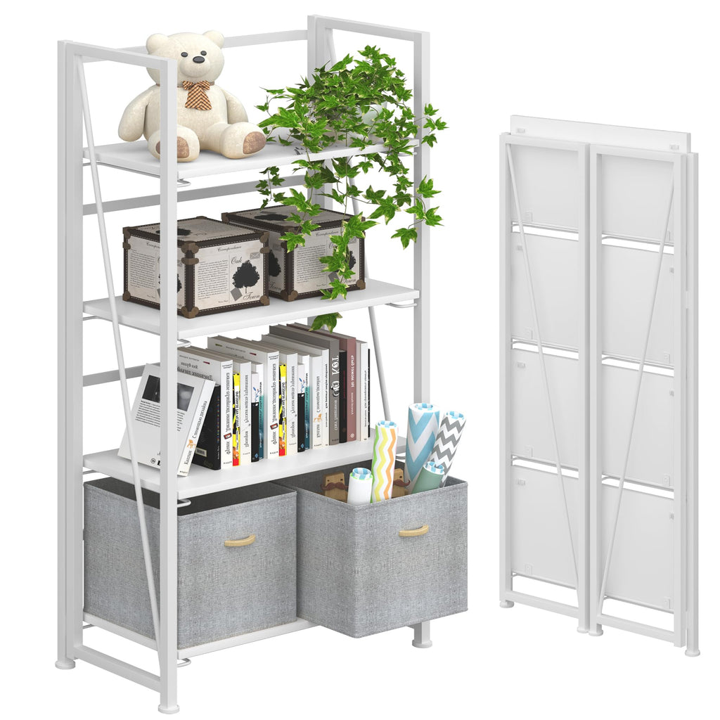 4-Tier Folding Bookshelf, No Assembly Required, White