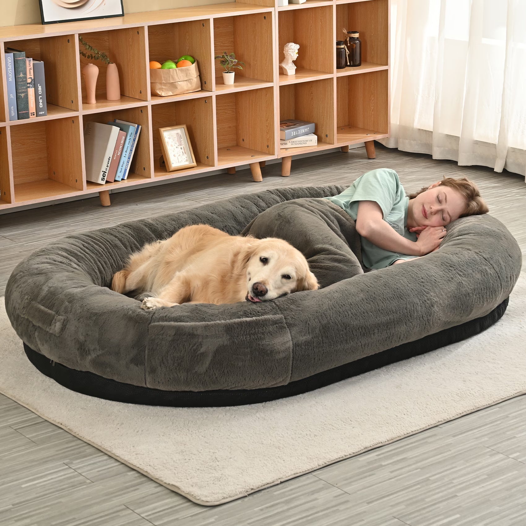 Large Human-Size Dog Bed, Light Gray