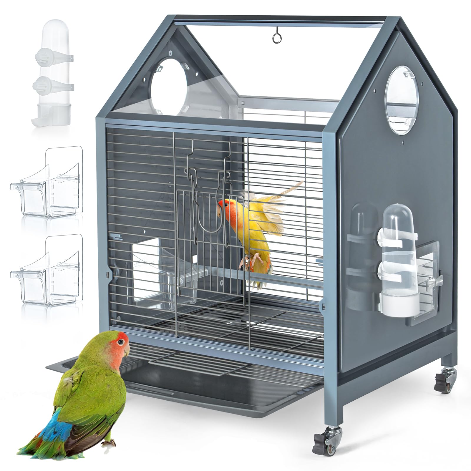 Acrylic Panoramic Parrot Cage on Wheels