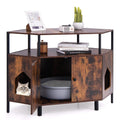 PETSITE Corner Cat Litter Box Enclosure Litter Box Corner Cabinet with 2 Entrances Open Shelf and Double Doors Industrial/Modern Style Hidden Litter Box Furniture for Cat Kitty (Rustic Brown)