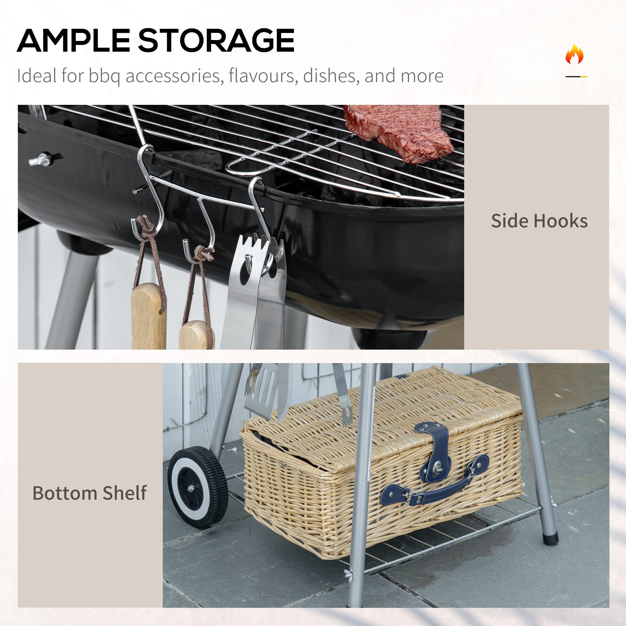 Portable BBQ Charcoal Grill with Wheels and Utensils