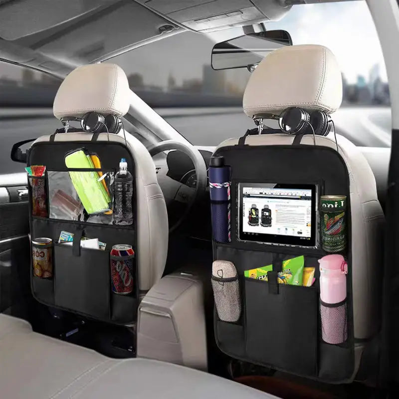 Car Seatback Organizer with Cup Holder Travel Accessory