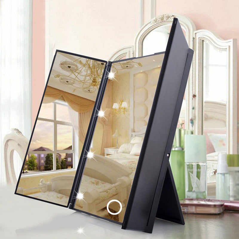 Tri-Fold Makeup Mirror with 16 LED Lights