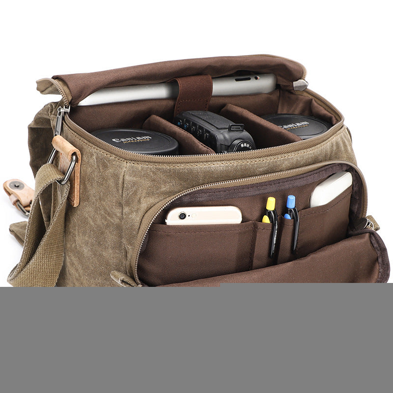 Water-Resistant Canvas Camera Bag for DSLR Crossbody