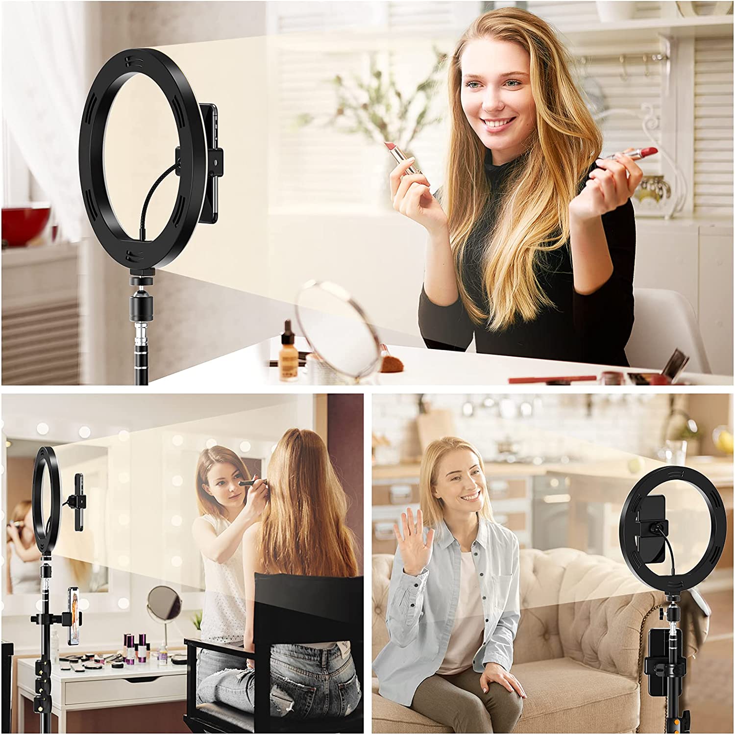 10.2 Inch Dimmable Selfie Ring Light with Tripod and Phone Holders