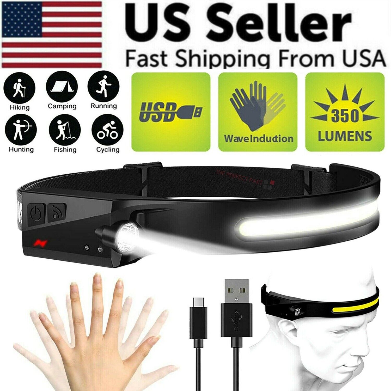 COB LED Headlamp USB Rechargeable