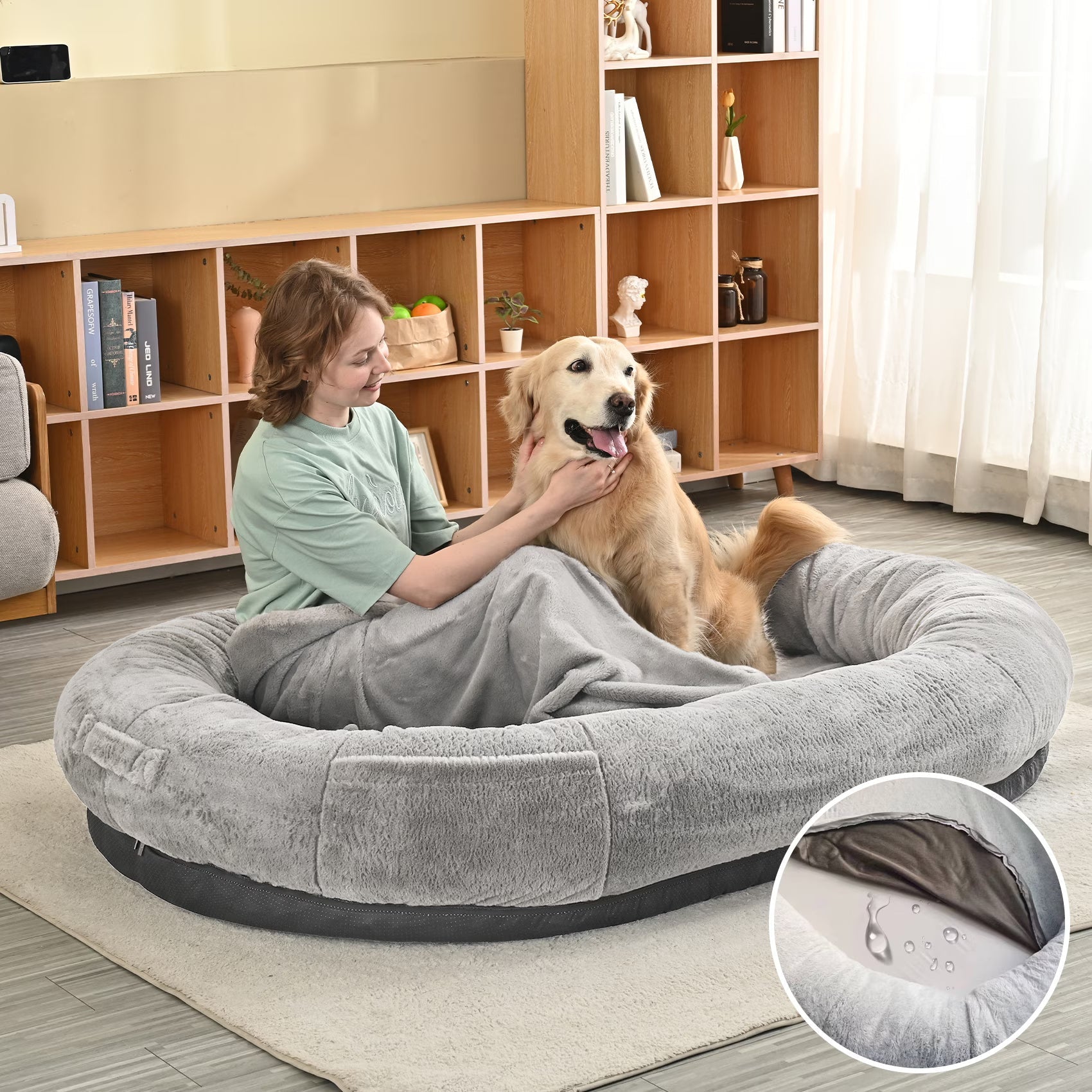 Large Human-Size Dog Bed, Light Gray